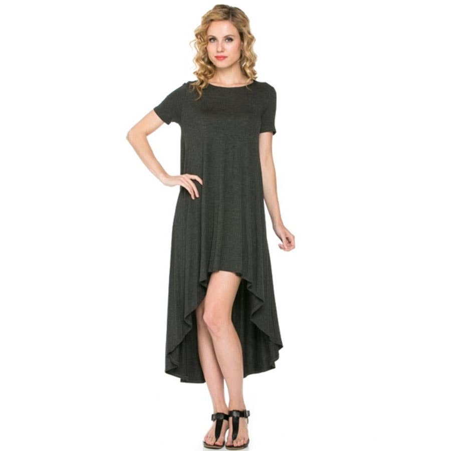 ADM-8246RS Short Sleeve High-Low Midi Dress | Made in USA | Azules Wholesale