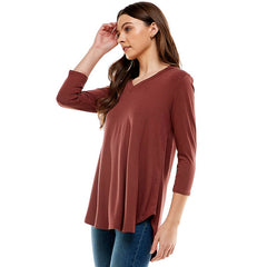 ATP-2334RS-Women's V Neck 3/4 Sleeve Tunic | Made in USA | Azules Wholesale