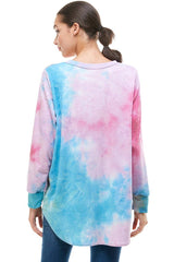 ATP-2321FT-A08 Tie Dye Oversized Long Sleeve Crew Neck Tunic | Made in USA | Azules Wholesale