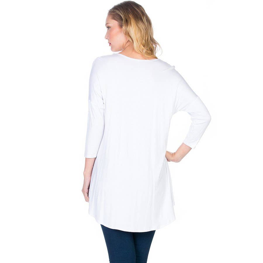 ATP-2211RS 3/4 SLEEVE HIGH-LOW TUNIC TOP | Made in USA | Azules Wholesale