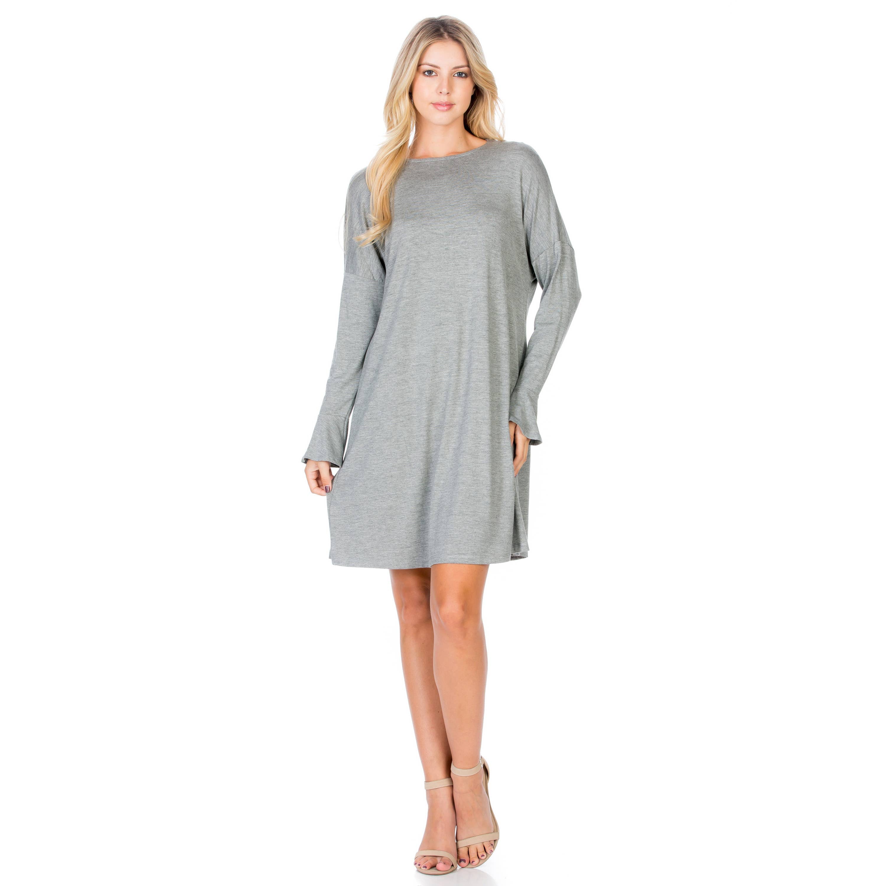 ADS-8260RS Ruffle Long Sleeve Midi Dress | Made in USA | Azules Wholesale