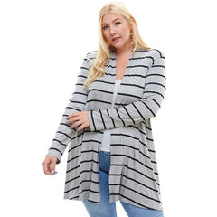 AJK-3001RSX-STRIPE Plus SIze Long Sleeve Stripe Cardigan | Made in USA | Azules Wholesale