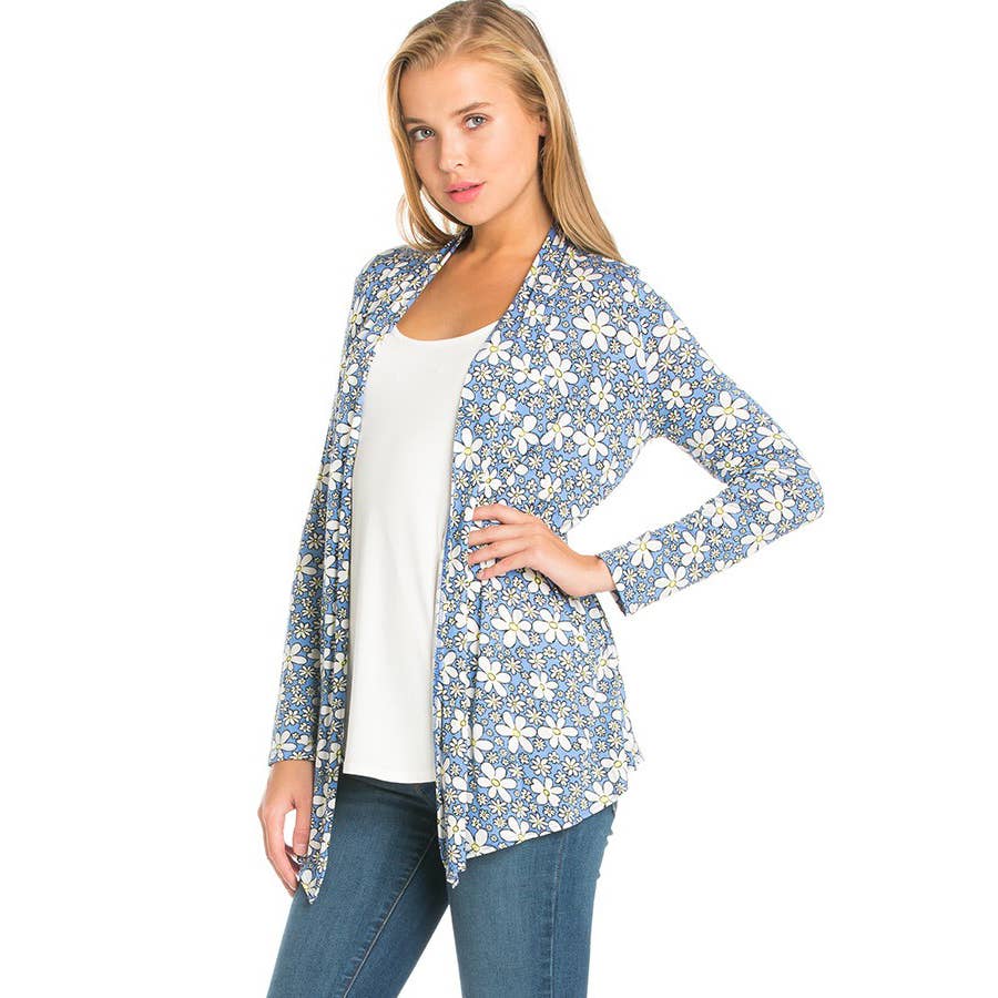 AJK-2057RS-Women's Floral Print Open Front Cardigan | Made in USA | Azules Wholesale