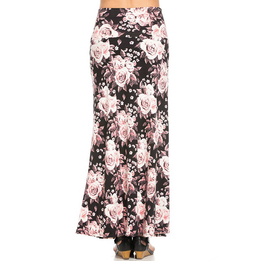 ASK-9001PS High Waisted Floral Print Maxi Skirt | Made in USA | Azules Wholesale