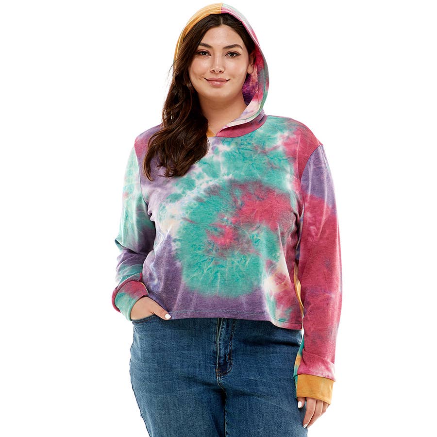 ATP-2332FTX-Plus Size Women's Hooded Long Sleeves Tie Dye to | Made in USA | Azules Wholesale