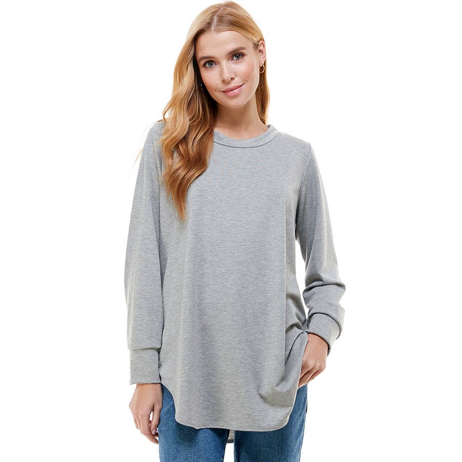 ATP-2321FT-Women's Oversized Long Sleeve Crew Neck Tunic | Made in USA | Azules Wholesale