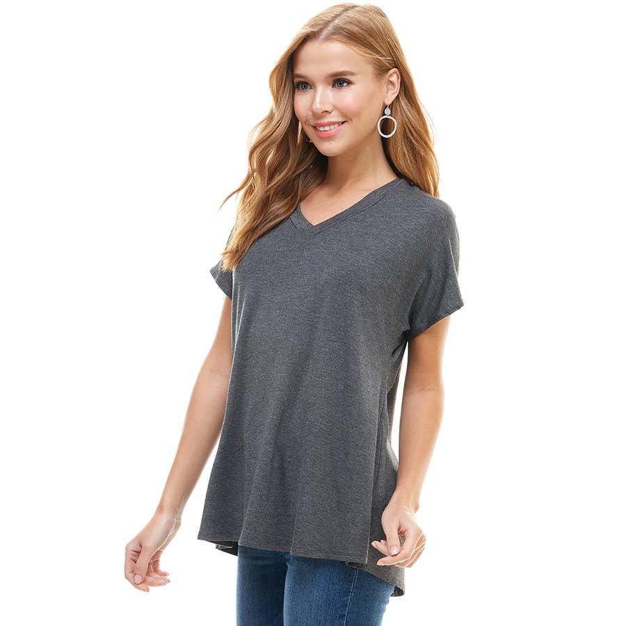 ATP-2318RS Women's Basic Cap Sleeve V-Neck Tunic | Made in USA | Azules Wholesale