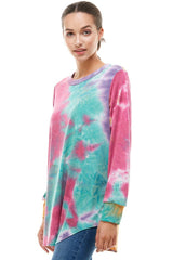 ATP-2321FT-A02 Tie Dye Oversized Long Sleeve Crew Neck Tunic | Made in USA | Azules Wholesale