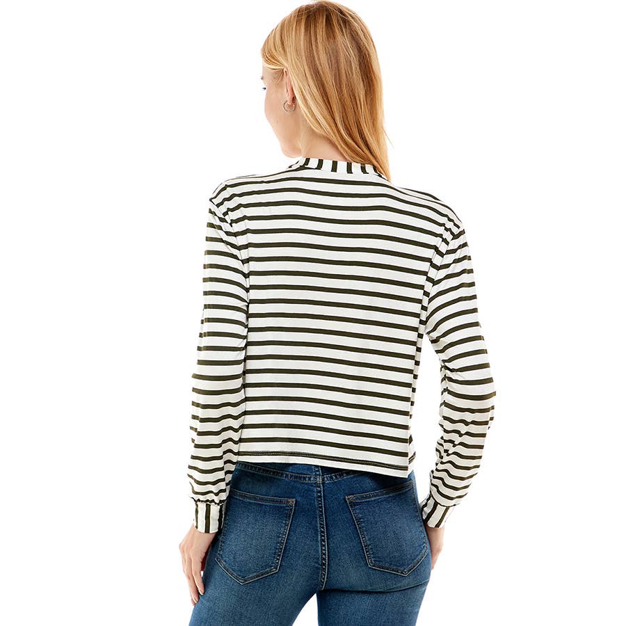 ATP-2331RS-Women's Crew Neck Stripe Print Long Sleeves Top | Made in USA | Azules Wholesale