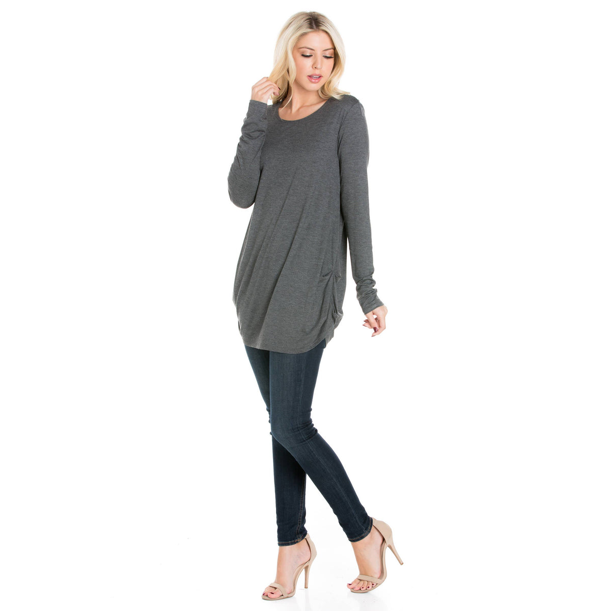 ATP-2304RS Long Sleeve Ruched Side Tunic | Made in USA | Azules Wholesale