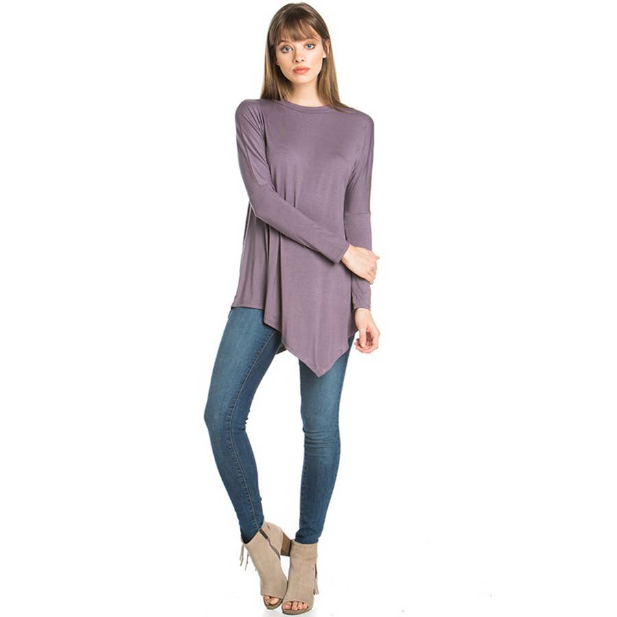 ATP-2262RS Asymmetric Crew Neck Long Sleeve Tunic | Made in USA | Azules Wholesale