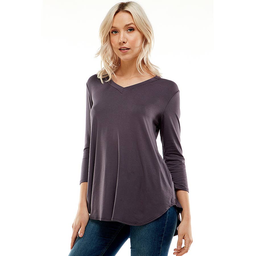 ATP-2334RS-Women's V Neck 3/4 Sleeve Tunic | Made in USA | Azules Wholesale