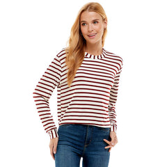 ATP-2331RS-Women's Crew Neck Stripe Print Long Sleeves Top | Made in USA | Azules Wholesale