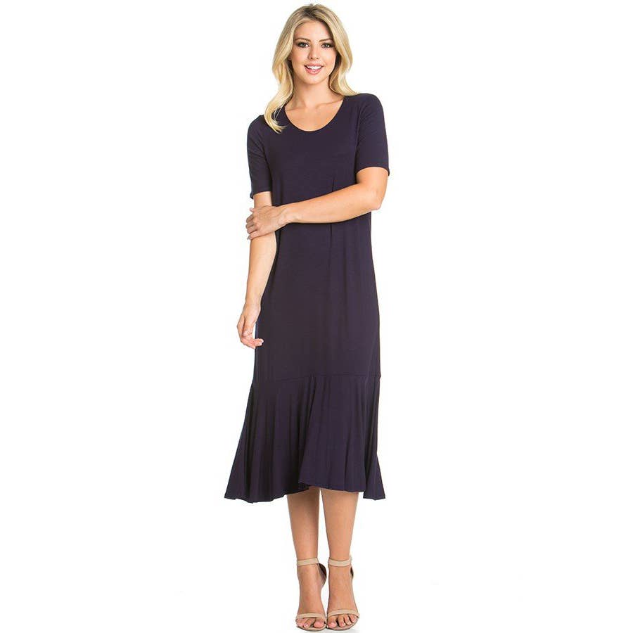 ADM-8259RS Short Sleeve Ruffle Hem Dress | Made in USA | Azules Wholesale