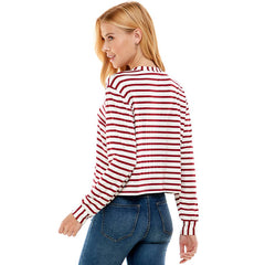 ATP-2331RS-Women's Crew Neck Stripe Print Long Sleeves Top | Made in USA | Azules Wholesale