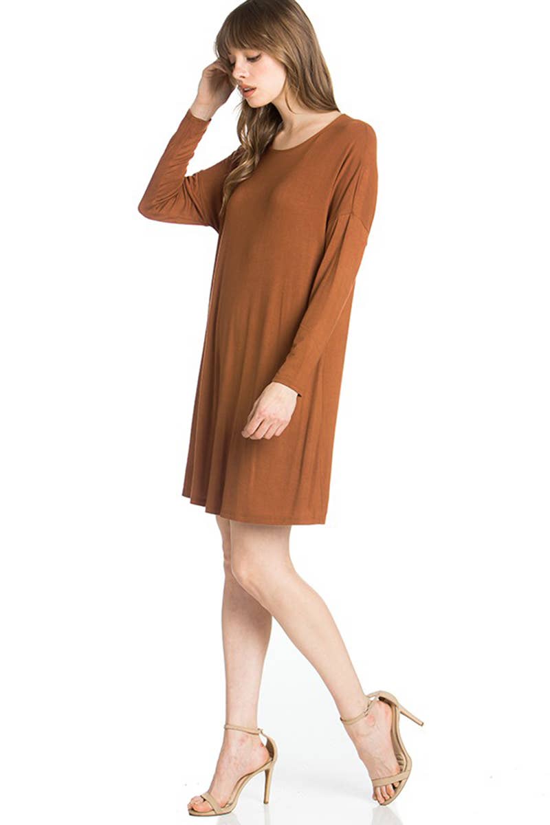 ADS-8225RS Long Sleeve Above The Knee Loose Fit Tunic Dress | Made in USA | Azules Wholesale