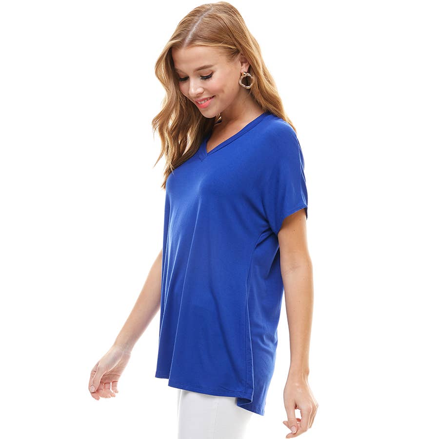 ATP-2318RS Women's Basic Cap Sleeve V-Neck Tunic | Made in USA | Azules Wholesale