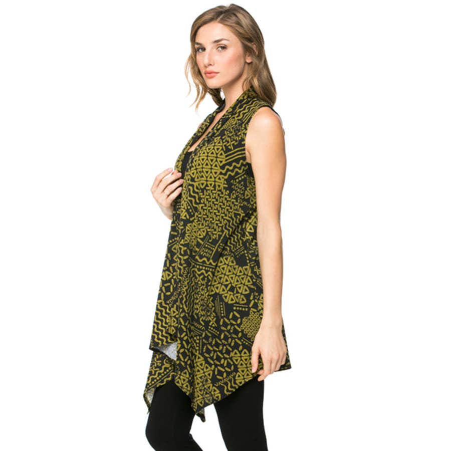 AJK-2071PR- Multi Print Sleeveless Cardigan Vest | Made in USA | Azules Wholesale