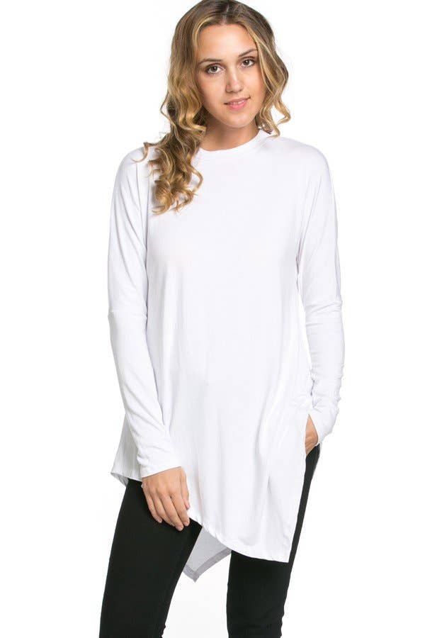 ATP-2262RS Asymmetric Crew Neck Long Sleeve Tunic | Made in USA | Azules Wholesale