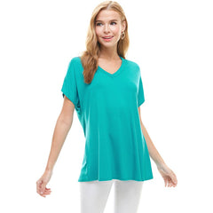 ATP-2318RS Women's Basic Cap Sleeve V-Neck Tunic | Made in USA | Azules Wholesale