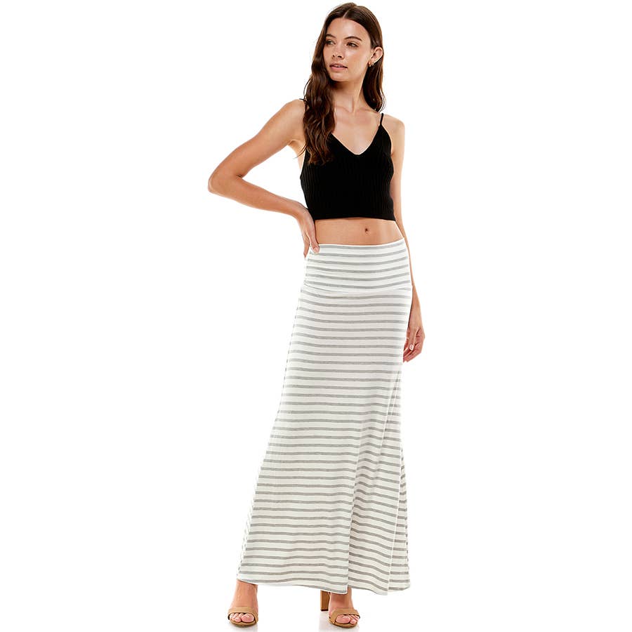 ASK-9001RS-Women's Stripe Comfort Maxi Skirt | Made in USA | Azules Wholesale