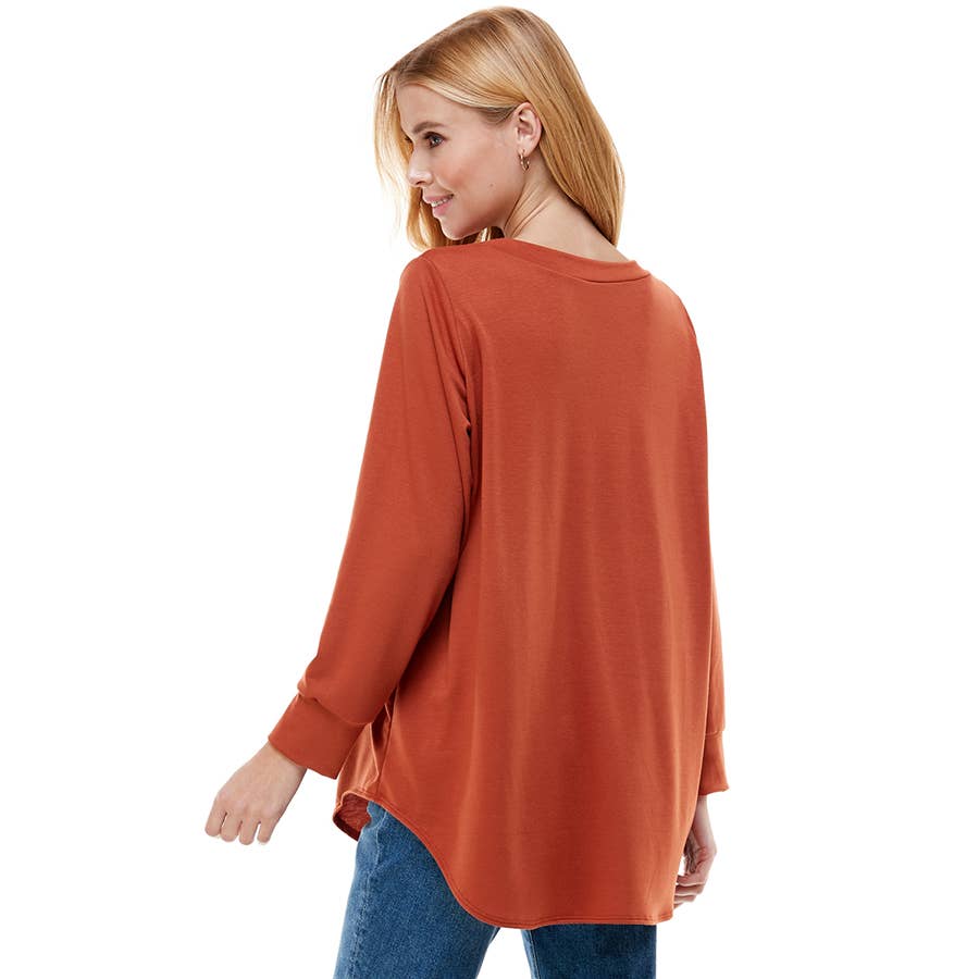 ATP-2321FT-Women's Oversized Long Sleeve Crew Neck Tunic | Made in USA | Azules Wholesale