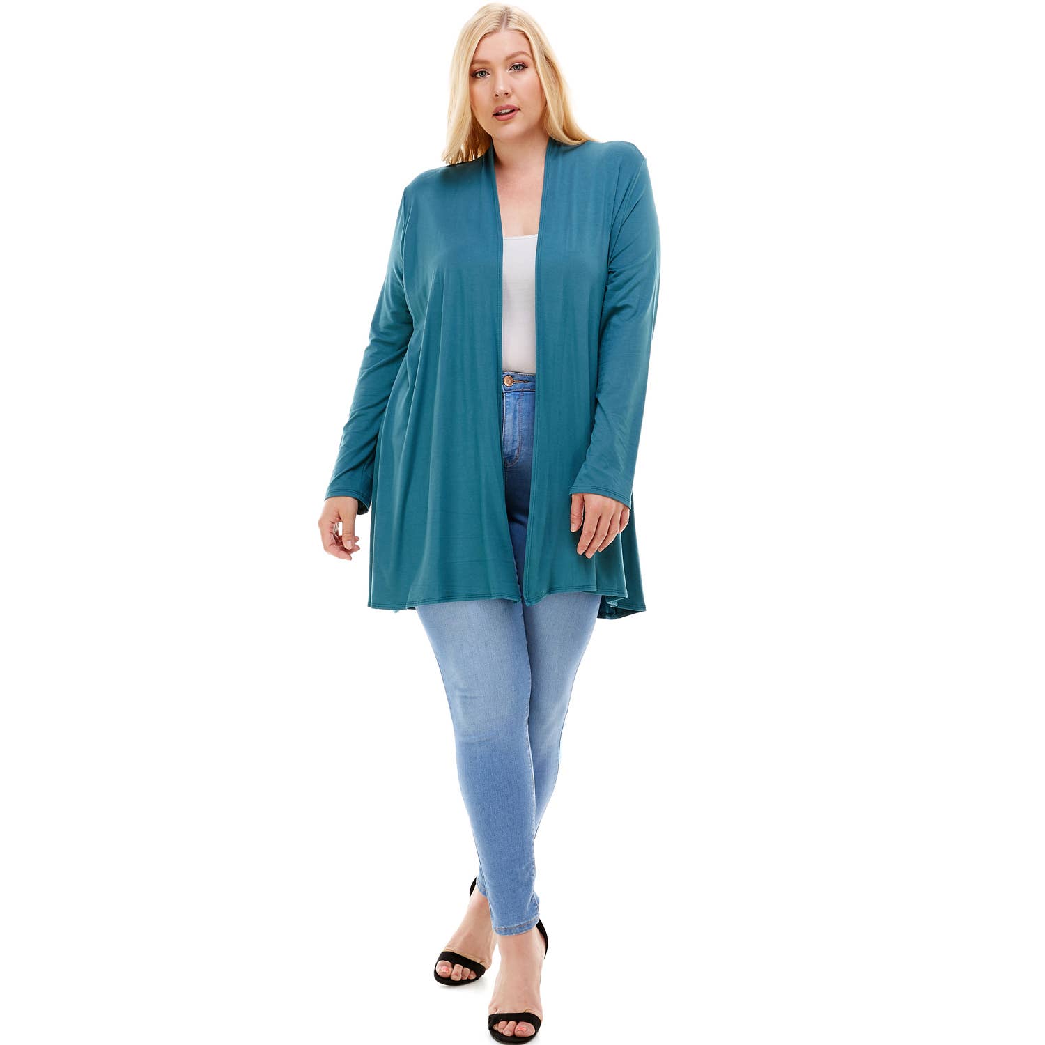 AJK-3001RSX Plus Size Long Sleeve Open Front Drape Cardigan | Made in USA | Azules Wholesale