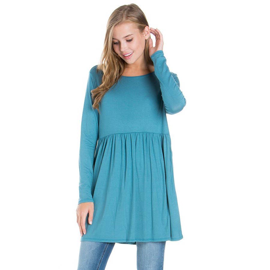 ATP-2271RS Long Sleeve Ruffle Hem Tunic | Made in USA | Azules Wholesale