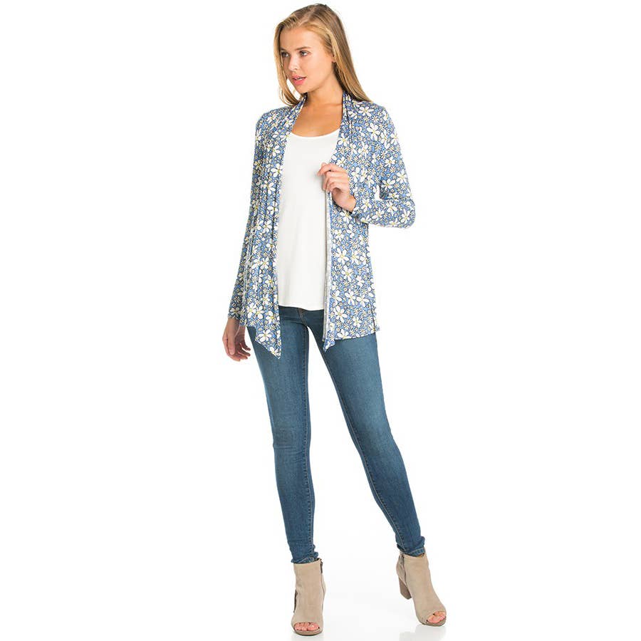 AJK-2057RS-Women's Floral Print Open Front Cardigan | Made in USA | Azules Wholesale