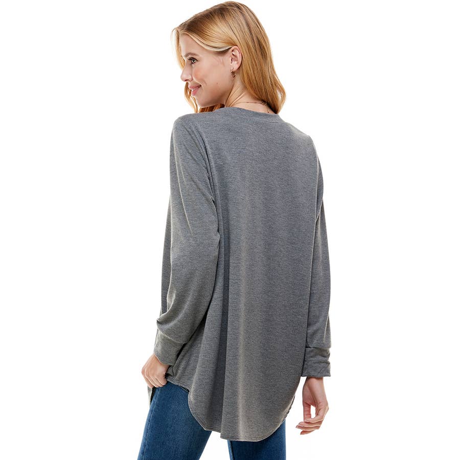 ATP-2321FT-Women's Oversized Long Sleeve Crew Neck Tunic | Made in USA | Azules Wholesale