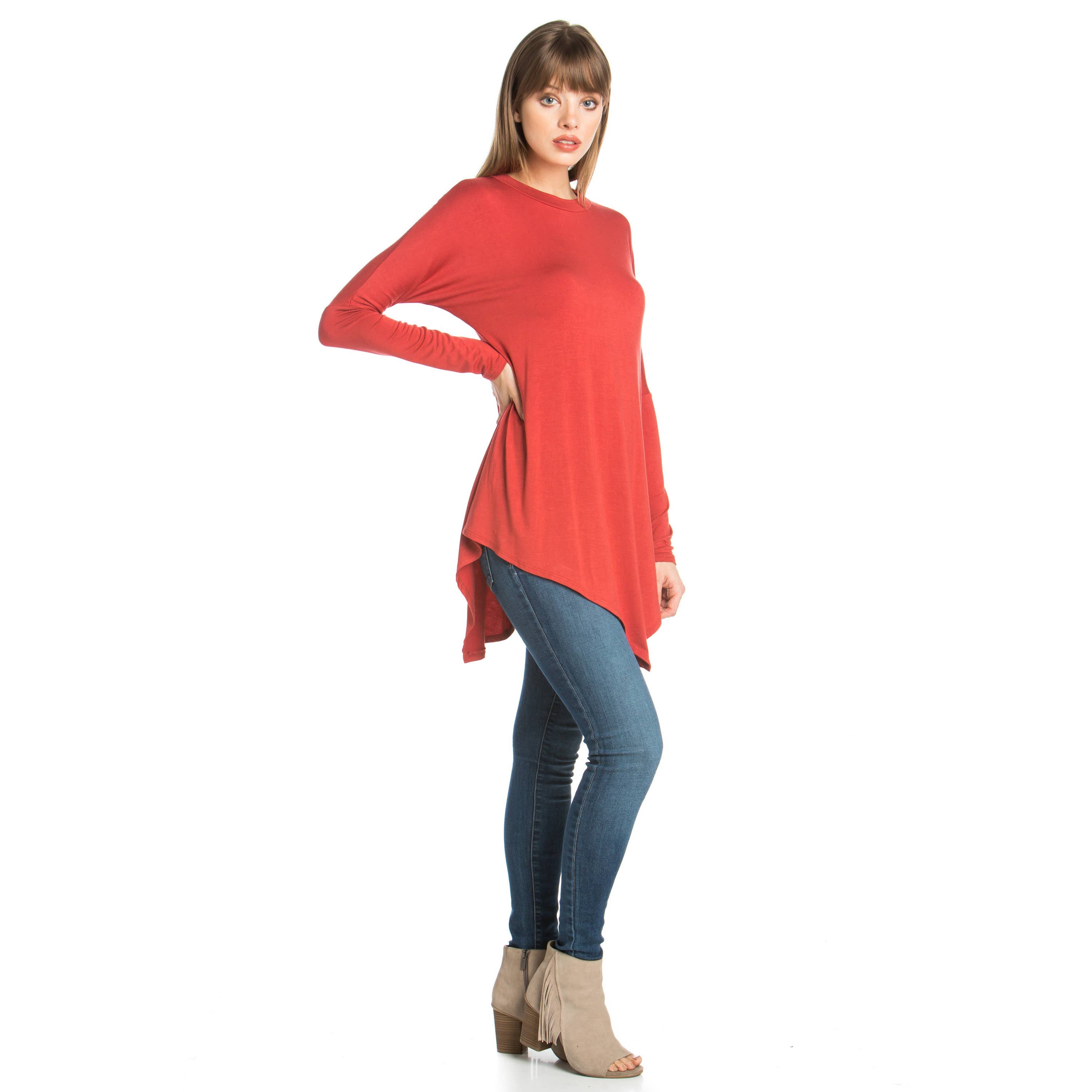 ATP-2262RS Asymmetric Crew Neck Long Sleeve Tunic | Made in USA | Azules Wholesale