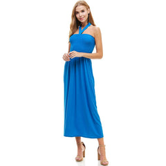 ADL-8268PS Halter Smocked Maxi Dress with Shirred Upper Top | Made in USA | Azules Wholesale