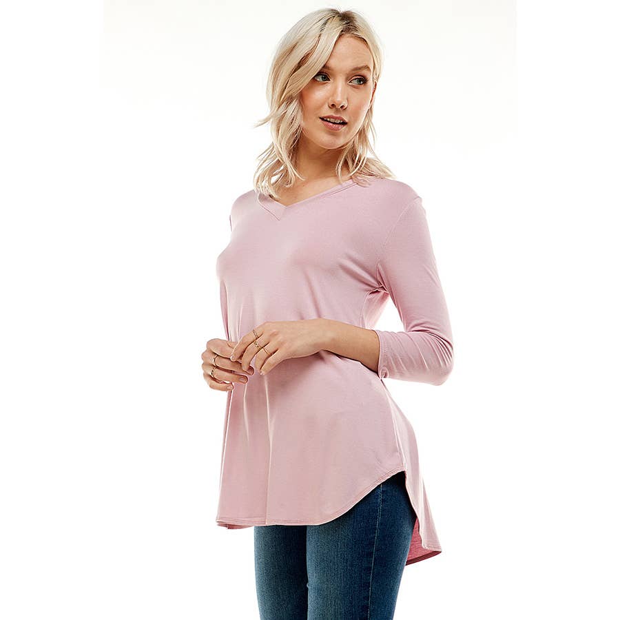 ATP-2334RS-Women's V Neck 3/4 Sleeve Tunic | Made in USA | Azules Wholesale