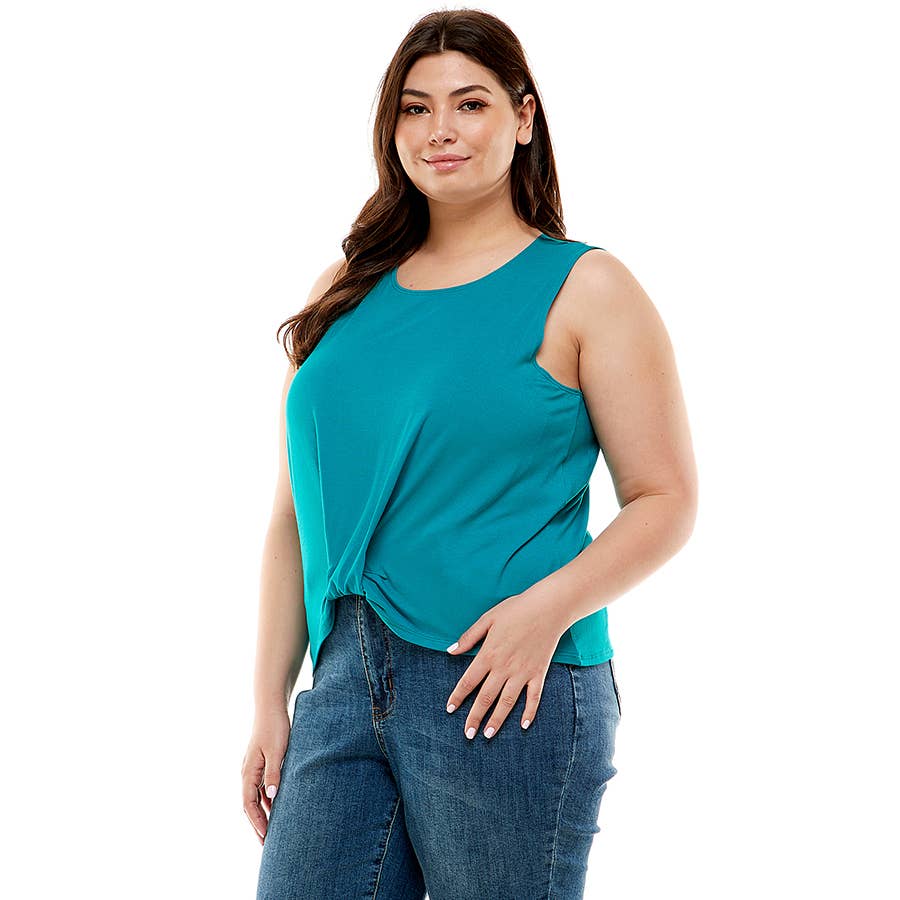 ATP-2320RSX-Plus Size Women's Sleeveless Front Twist-KnotTop | Made in USA | Azules Wholesale