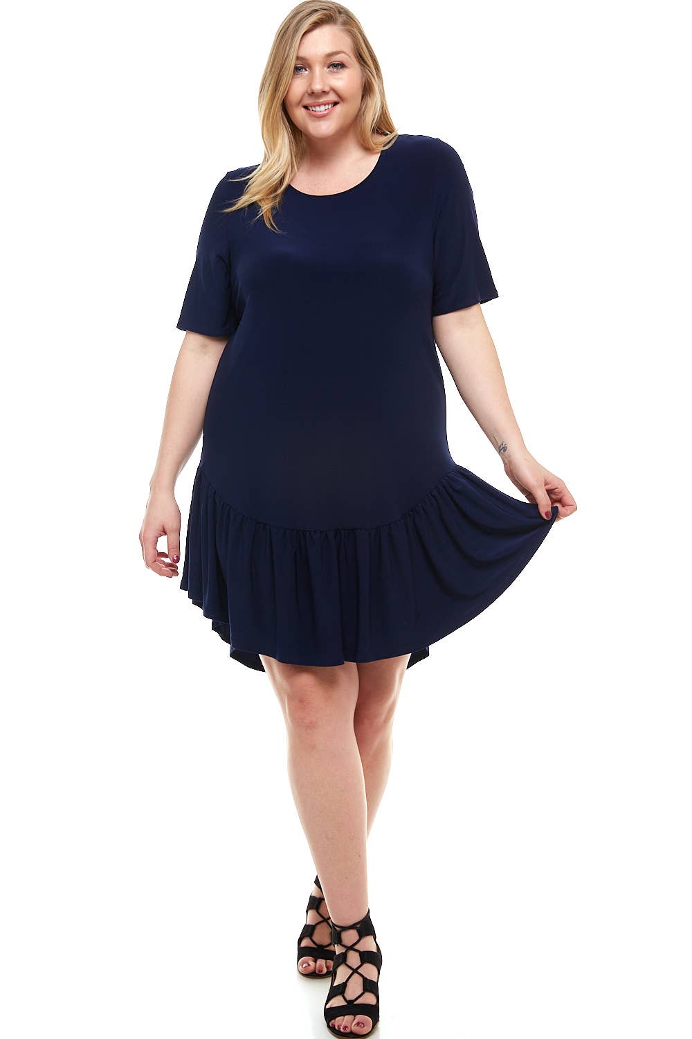 ADS-8265PSX Plus Size Mini Dress with Ruffle Hem | Made in USA | Azules Wholesale