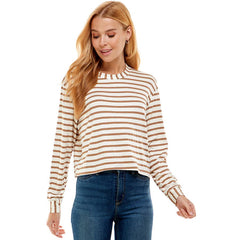 ATP-2331RS-Women's Crew Neck Stripe Print Long Sleeves Top | Made in USA | Azules Wholesale