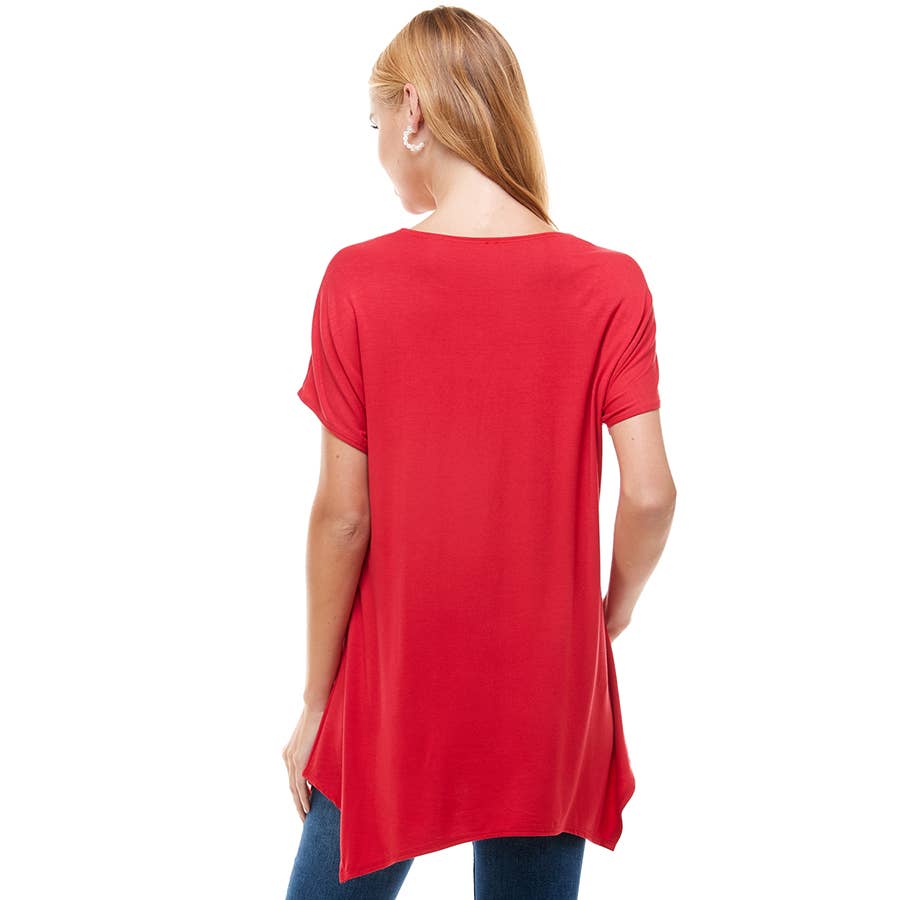 ATP-2307RS Cap Sleeve Basic Asymmetric Tunic | Made in USA | Azules Wholesale