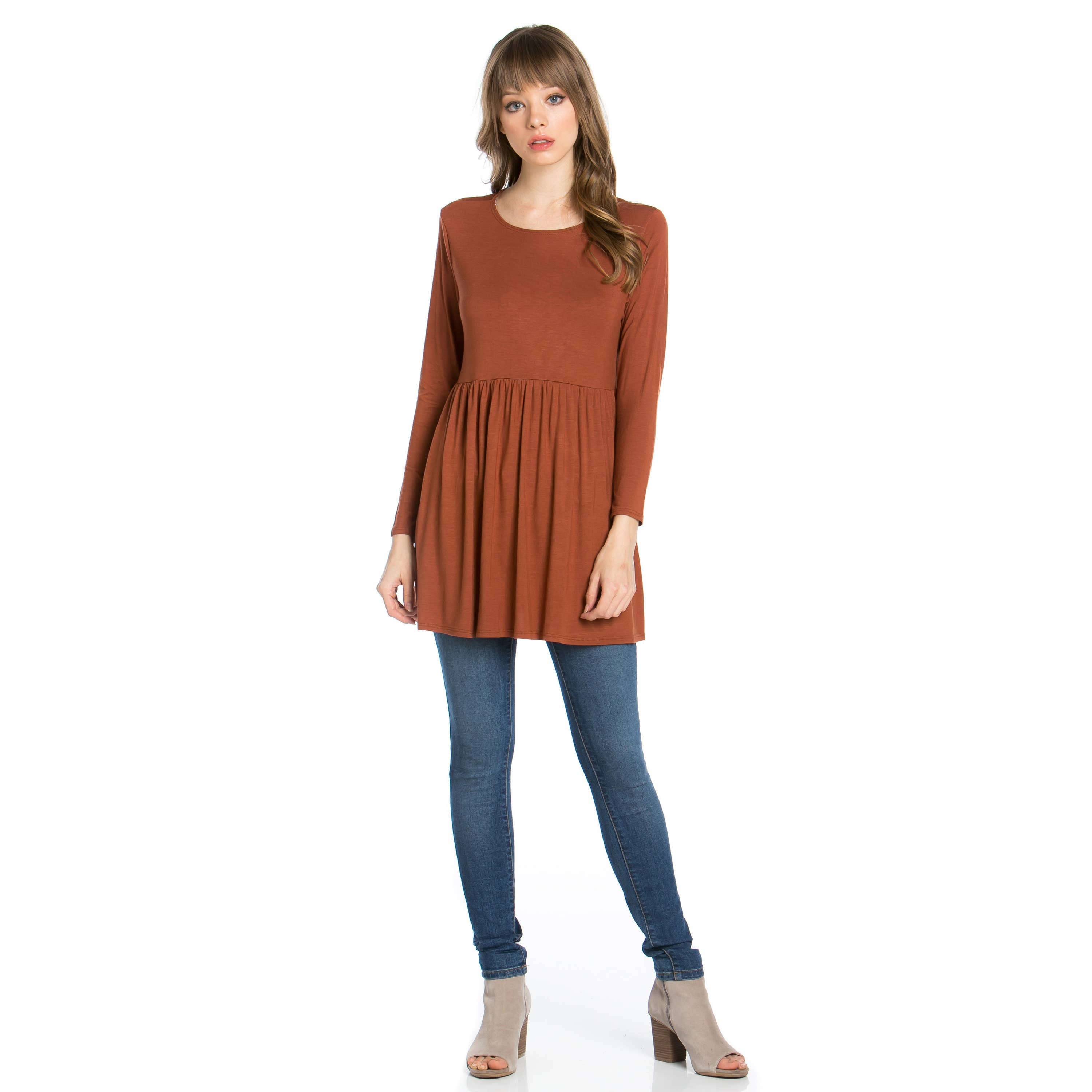 ATP-2271RS Long Sleeve Ruffle Hem Tunic | Made in USA | Azules Wholesale