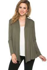 2057RS | Long Sleeve Open Front Drape Solid  Cardigan | Made in USA