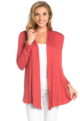 2057RS | Long Sleeve Open Front Drape Solid  Cardigan | Made in USA