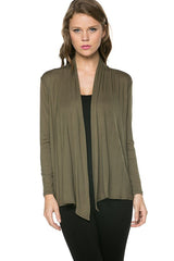 2057RS | Long Sleeve Open Front Drape Solid  Cardigan | Made in USA