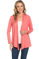 2057RS | Long Sleeve Open Front Drape Solid  Cardigan | Made in USA