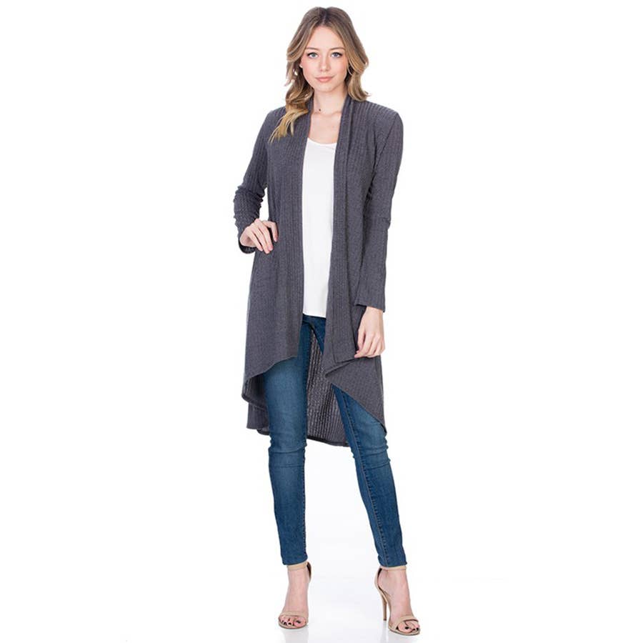 AJK-2063HC-High Low Open Front Ribbed Cardigan | Made in USA | Azules Wholesale