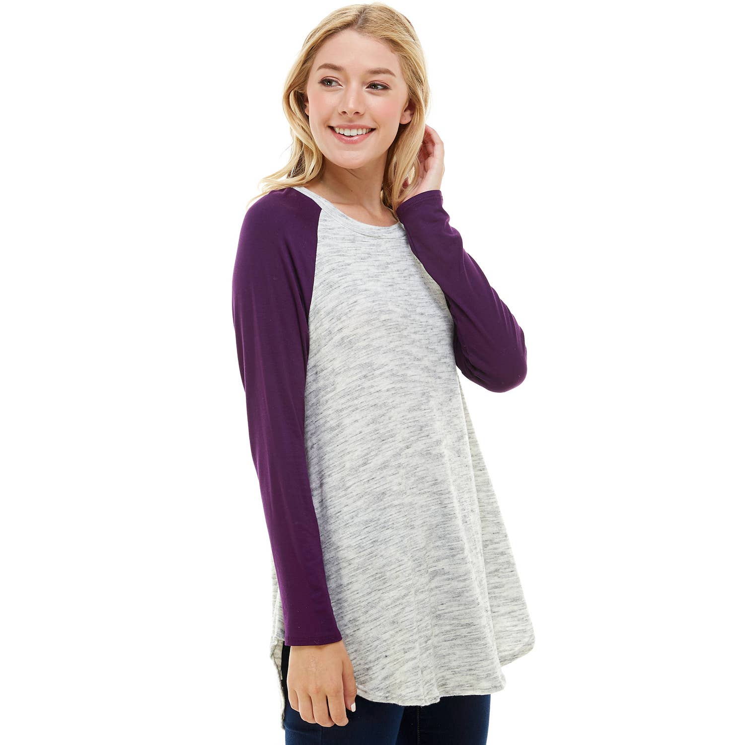 ATP-2311HC Contrast Poly Rayon Crew Neck Long Sleeve Tunic | Made in USA | Azules Wholesale