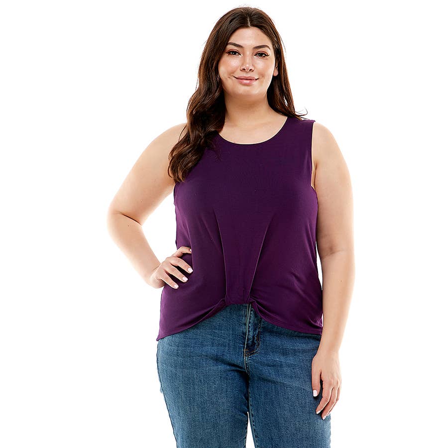 ATP-2320RSX-Plus Size Women's Sleeveless Front Twist-KnotTop | Made in USA | Azules Wholesale