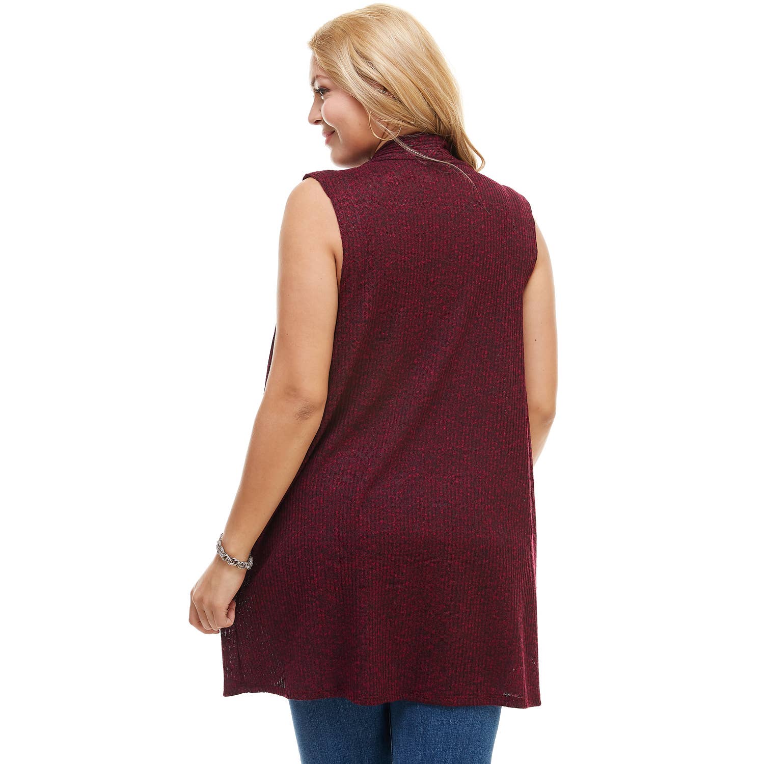 AJK-3012HC PLUS SIZE Ribbed Sleeveless Cardigan with Pockets | Made in USA | Azules Wholesale
