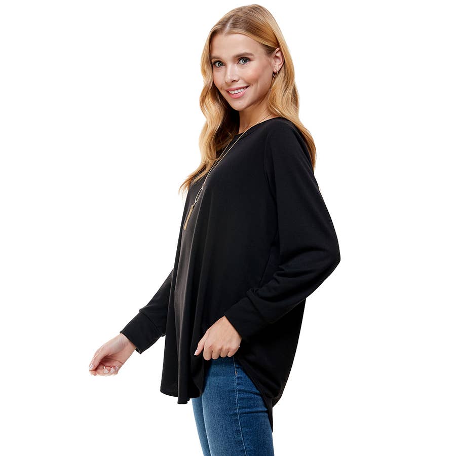 ATP-2321FT-Women's Oversized Long Sleeve Crew Neck Tunic | Made in USA | Azules Wholesale