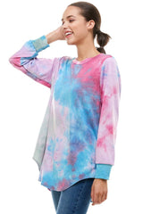 ATP-2321FT-A08 Tie Dye Oversized Long Sleeve Crew Neck Tunic | Made in USA | Azules Wholesale