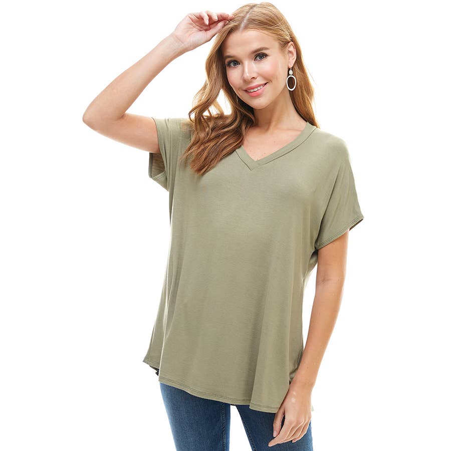 ATP-2318RS Women's Basic Cap Sleeve V-Neck Tunic | Made in USA | Azules Wholesale