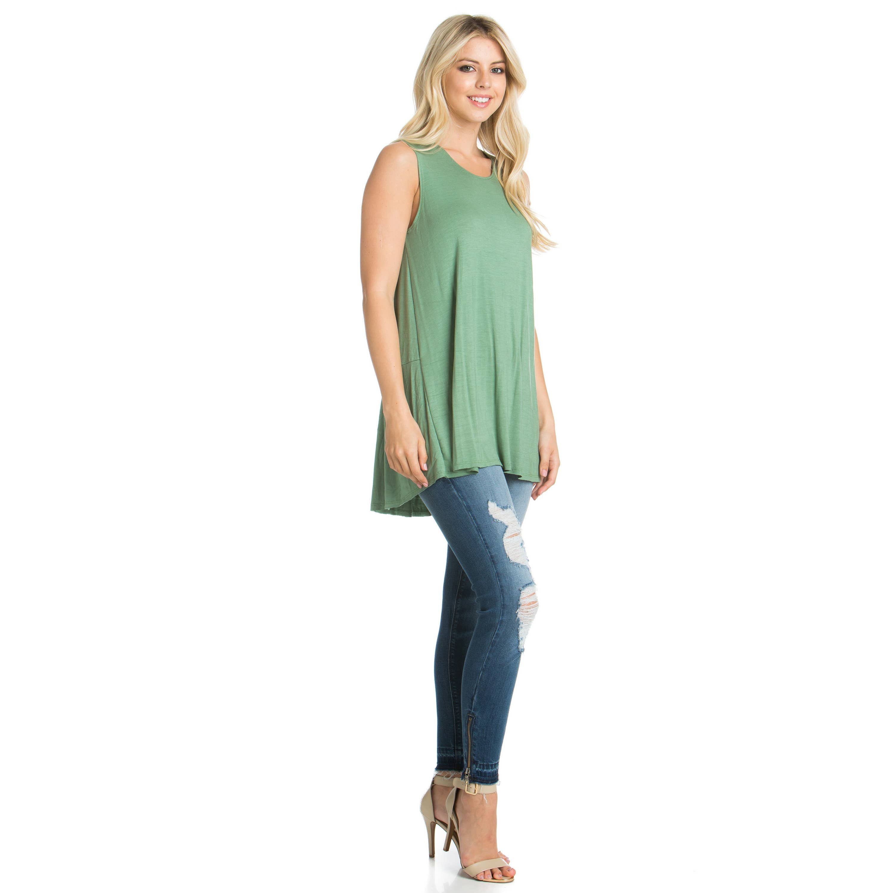 ATP-2284RS Sleeveless Back Ruffle Hem Tunic Top | Made in USA | Azules Wholesale